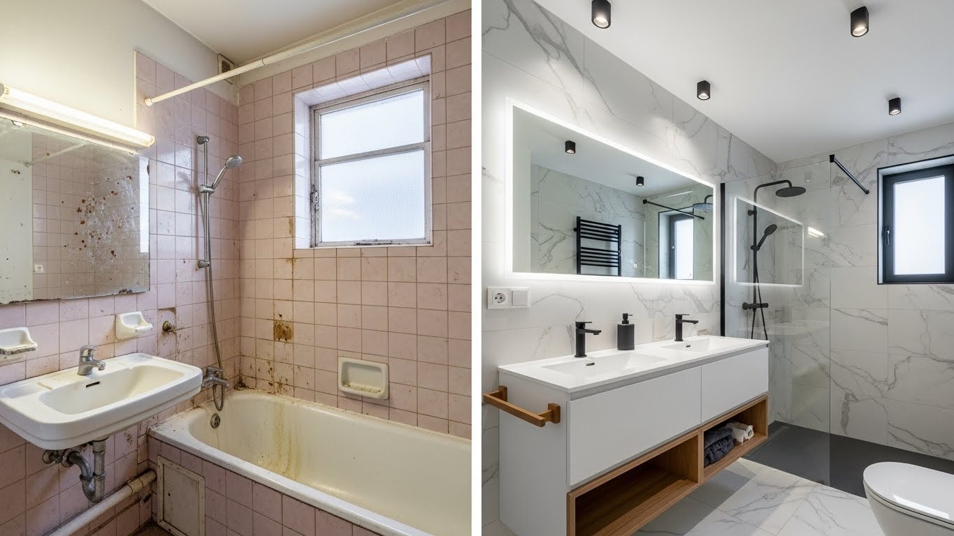 Antes e depois: Casa de Banho em Mármore - Foz do Douro